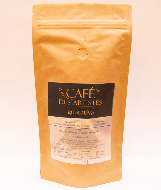 Cafea Boabe Columbia Suprem Rio Magdalena Guatativa - Café Des Artistes (250g) - Note Ciocolată Neagră, Cacao și Alune